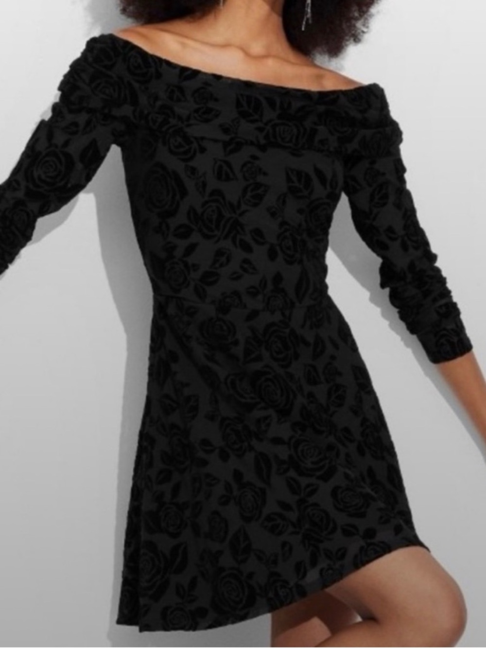 Wild Fable Black Rose Pattern Long Sleeve Dress